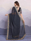 Adorning Black Embroidered Border Georgette Event Wear Saree With Blouse - Zeel Clothing