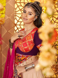Aesthetic Beige Thread Embroidered Rayon Navratri Special Lehenga Choli - Zeel Clothing