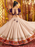 Aesthetic Beige Thread Embroidered Rayon Navratri Special Lehenga Choli - Zeel Clothing