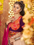 Aesthetic Beige Thread Embroidered Rayon Navratri Special Lehenga Choli - Zeel Clothing