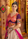 Aesthetic Beige Thread Embroidered Rayon Navratri Special Lehenga Choli - Zeel Clothing