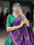 Aesthetic Green Bandhej Print Tussar Silk Navratri Special Lehenga Choli - Zeel Clothing