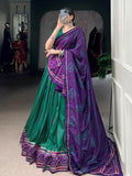Aesthetic Green Bandhej Print Tussar Silk Navratri Special Lehenga Choli - Zeel Clothing