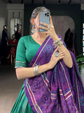 Aesthetic Green Bandhej Print Tussar Silk Navratri Special Lehenga Choli - Zeel Clothing