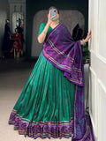 Aesthetic Green Bandhej Print Tussar Silk Navratri Special Lehenga Choli - Zeel Clothing