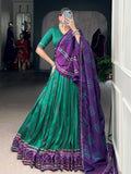Aesthetic Green Bandhej Print Tussar Silk Navratri Special Lehenga Choli - Zeel Clothing