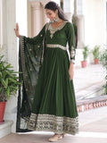 Aesthetic Green Sequins Work Silk Mehendi Wear Gown With Dupatta