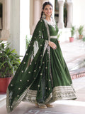 Aesthetic Green Sequins Work Silk Mehendi Wear Gown With Dupatta