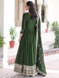 Aesthetic Green Sequins Work Silk Mehendi Wear Gown With Dupatta