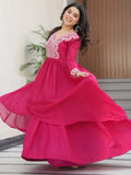Aesthetic Hot Pink Bead Embroidery Georgette Designer Gown - Zeel Clothing