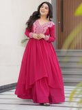 Aesthetic Hot Pink Bead Embroidery Georgette Designer Gown - Zeel Clothing