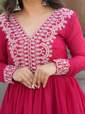 Aesthetic Hot Pink Bead Embroidery Georgette Designer Gown - Zeel Clothing