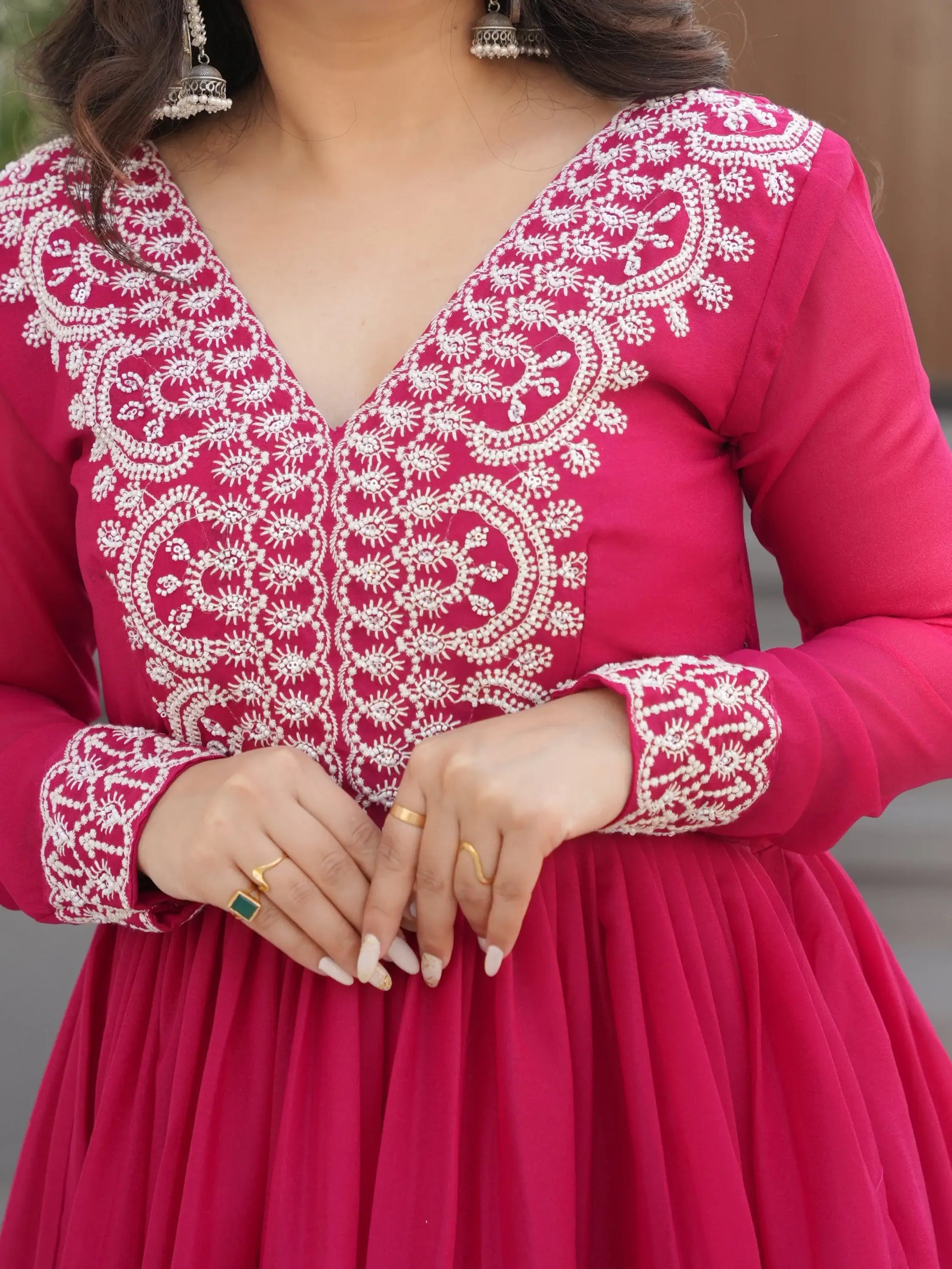 Aesthetic Hot Pink Bead Embroidery Georgette Designer Gown - Zeel Clothing