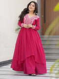 Aesthetic Hot Pink Bead Embroidery Georgette Designer Gown - Zeel Clothing