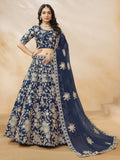 Aesthetic Navy Blue Dori Embroidered Silk Lehenga Choli With Dupatta - Zeel Clothing