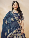 Aesthetic Navy Blue Dori Embroidered Silk Lehenga Choli With Dupatta - Zeel Clothing