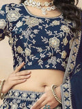 Aesthetic Navy Blue Dori Embroidered Silk Lehenga Choli With Dupatta - Zeel Clothing