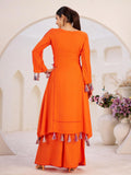 Aesthetic Orange Thread Embroidered Rayon Designer Co-Ord Set - Zeel Clothing