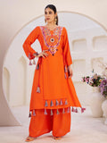 Aesthetic Orange Thread Embroidered Rayon Designer Co-Ord Set - Zeel Clothing