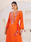 Aesthetic Orange Thread Embroidered Rayon Designer Co-Ord Set - Zeel Clothing