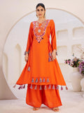 Aesthetic Orange Thread Embroidered Rayon Designer Co-Ord Set - Zeel Clothing