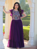 Aesthetic Purple Bead Embroidery Georgette Festive Wear Gown - Zeel Clothing