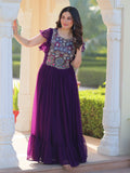 Aesthetic Purple Bead Embroidery Georgette Festive Wear Gown - Zeel Clothing