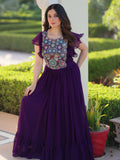 Aesthetic Purple Bead Embroidery Georgette Festive Wear Gown - Zeel Clothing