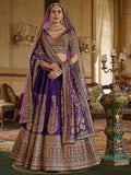 Aesthetic Purple Pearl Work Silk Bridal Lehenga Choli With Double Dupatta