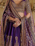Aesthetic Purple Pearl Work Silk Bridal Lehenga Choli With Double Dupatta