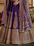 Aesthetic Purple Pearl Work Silk Bridal Lehenga Choli With Double Dupatta