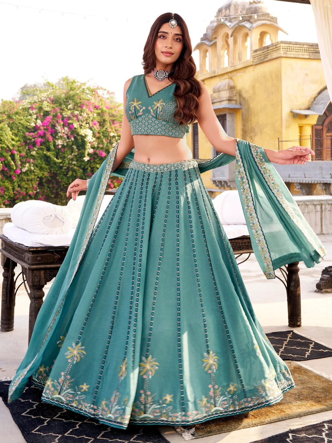 Aesthetic Sky Blue Sequins Silk Bridesmaid Lehenga Choli With Dupatta