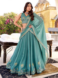 Aesthetic Sky Blue Sequins Silk Bridesmaid Lehenga Choli With Dupatta