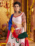 Aesthetic White Embroidered Cotton Navratri Wear Lehenga Choli With Dupatta - Zeel Clothing