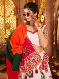 Aesthetic White Embroidered Cotton Navratri Wear Lehenga Choli With Dupatta - Zeel Clothing