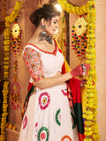 Aesthetic White Embroidered Cotton Navratri Wear Lehenga Choli With Dupatta - Zeel Clothing