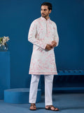 Aesthetic White Embroidered Silk Traditional Men Kurta