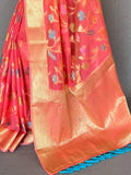 Agreeable Pink Woven Organza Tissue Silk Saree With Blouse - Zeel Clothing