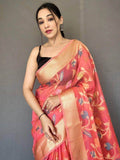 Agreeable Pink Woven Organza Tissue Silk Saree With Blouse - Zeel Clothing