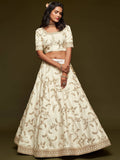 Agreeable White Thread Embroidery Art Silk Wedding Lehenga Choli - Zeel Clothing
