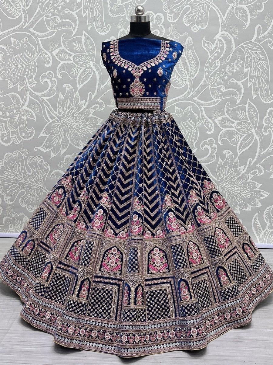 Buy Blue Dori Work Velvet Bridal Lehenga Choli With Dupatta Online At Zeel Clothing