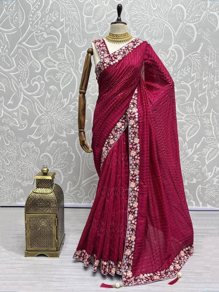 Attractive Pink Sequins Work Silk Functions Wear Saree & Blouse