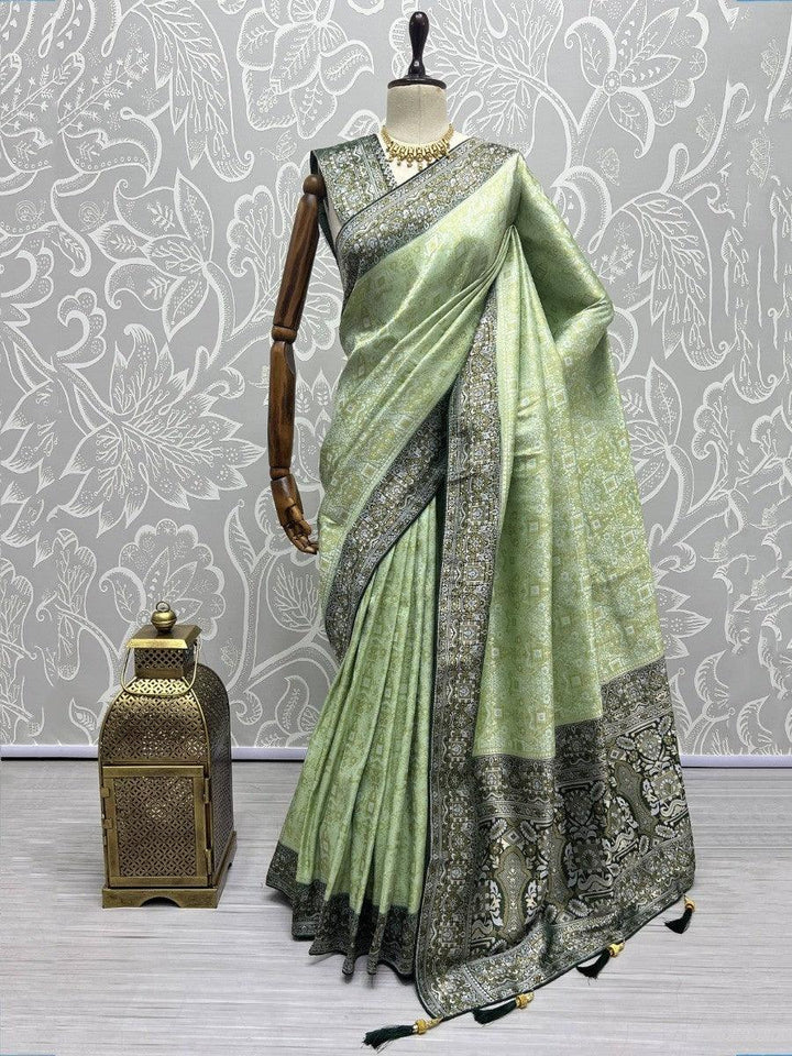 Enchanting Sea Green Zari Weaving Kanjivaram Silk Saree With Blouse