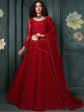 Glamorous Red Embroidered Net Bridesmaid Lehenga Choli With Dupatta