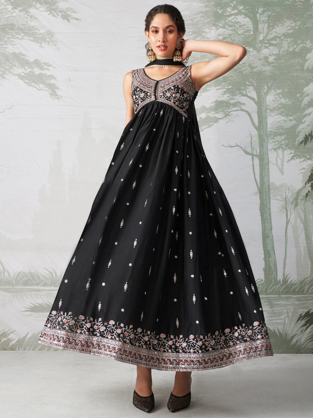 Charming Black Embroidered Organza Reception Wear Gown
