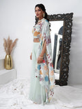 Alluring Aqua Blue Georgette Party Wear Crop Top Palazzo With Shrug - Zeel Clothing