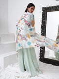 Alluring Aqua Blue Georgette Party Wear Crop Top Palazzo With Shrug - Zeel Clothing