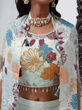 Alluring Aqua Blue Georgette Party Wear Crop Top Palazzo With Shrug - Zeel Clothing
