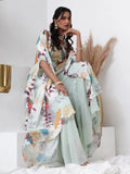 Alluring Aqua Blue Georgette Party Wear Crop Top Palazzo With Shrug - Zeel Clothing