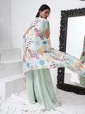 Alluring Aqua Blue Georgette Party Wear Crop Top Palazzo With Shrug - Zeel Clothing
